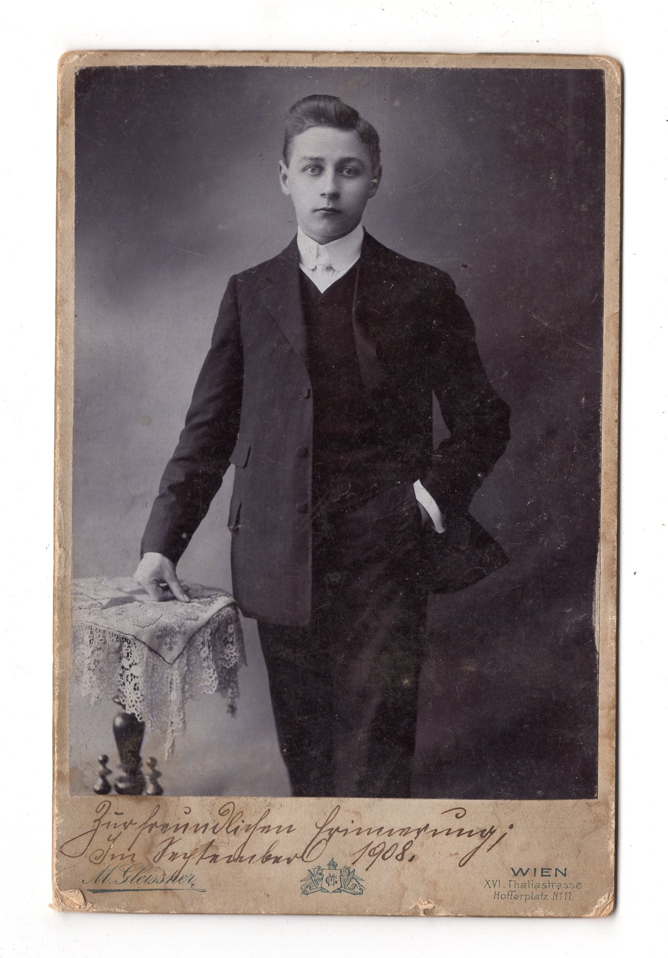 Fotografie Feiner Junge mit Widmung - Wien 1908 / CAB U-28