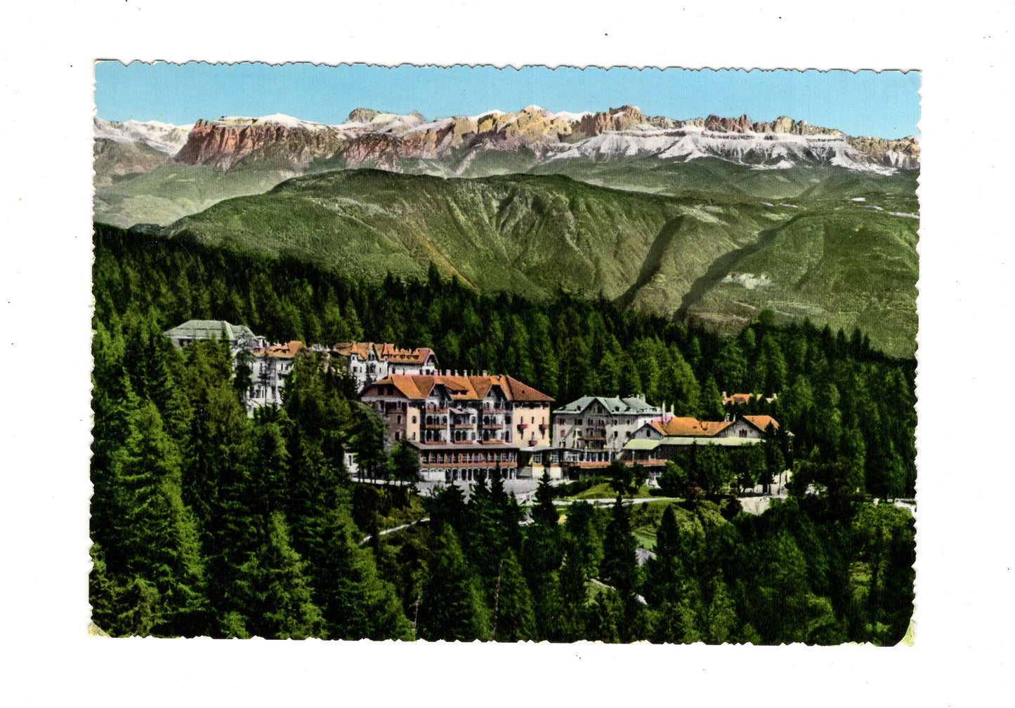 Ansichtskarte Mendelpass-Hotels gegen Dolomiten / Italien