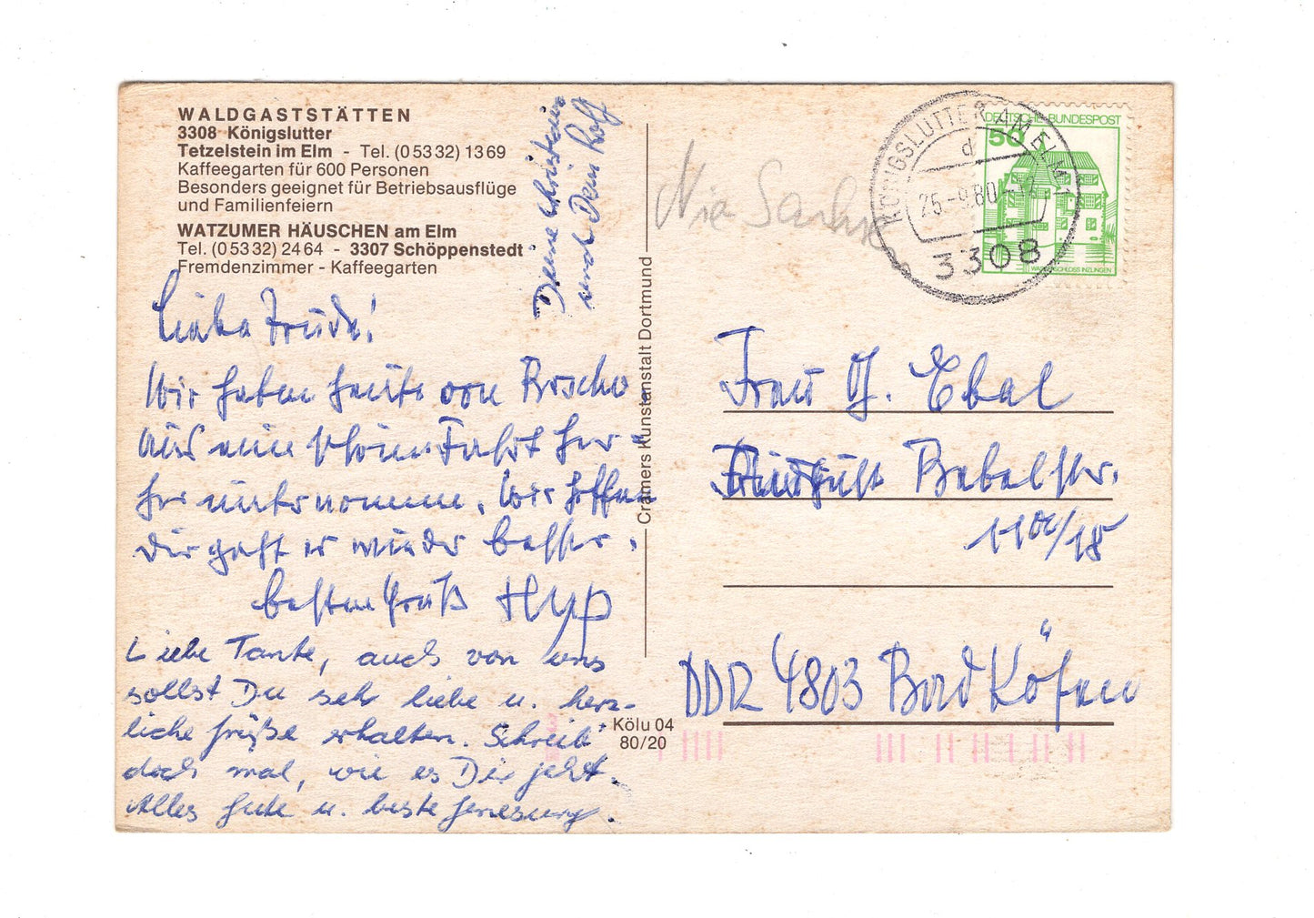 Ansichtskarte Waldgaststätte Tetzelstein / Königslutter / H1-59