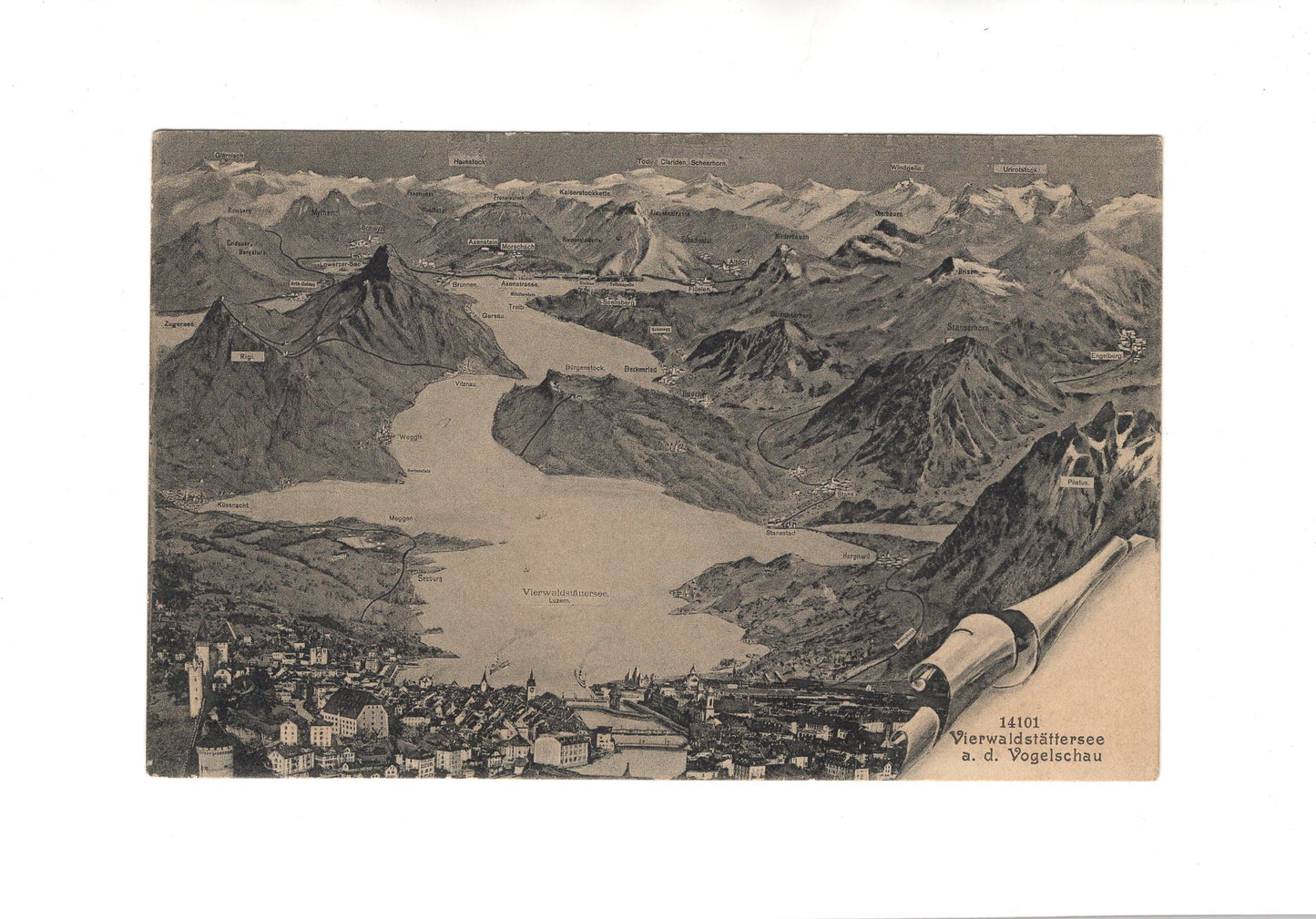 Ansichtskarte Vierwaldstättersee aus der Vogelschau