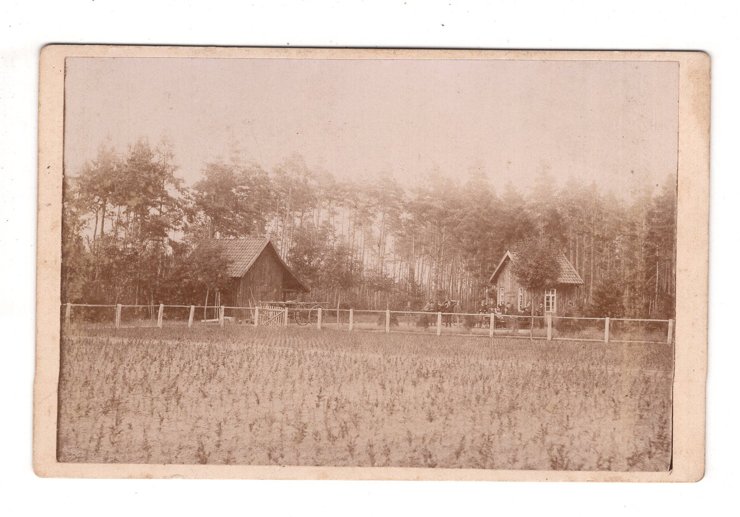 Fotografie Historische Ansicht von Männern bei einer Forsthütte - 1895