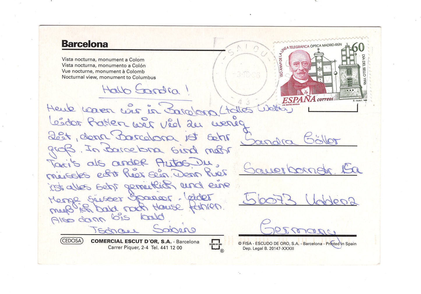 Ansichtskarte Barcelona / Monument a Colom / Spanien