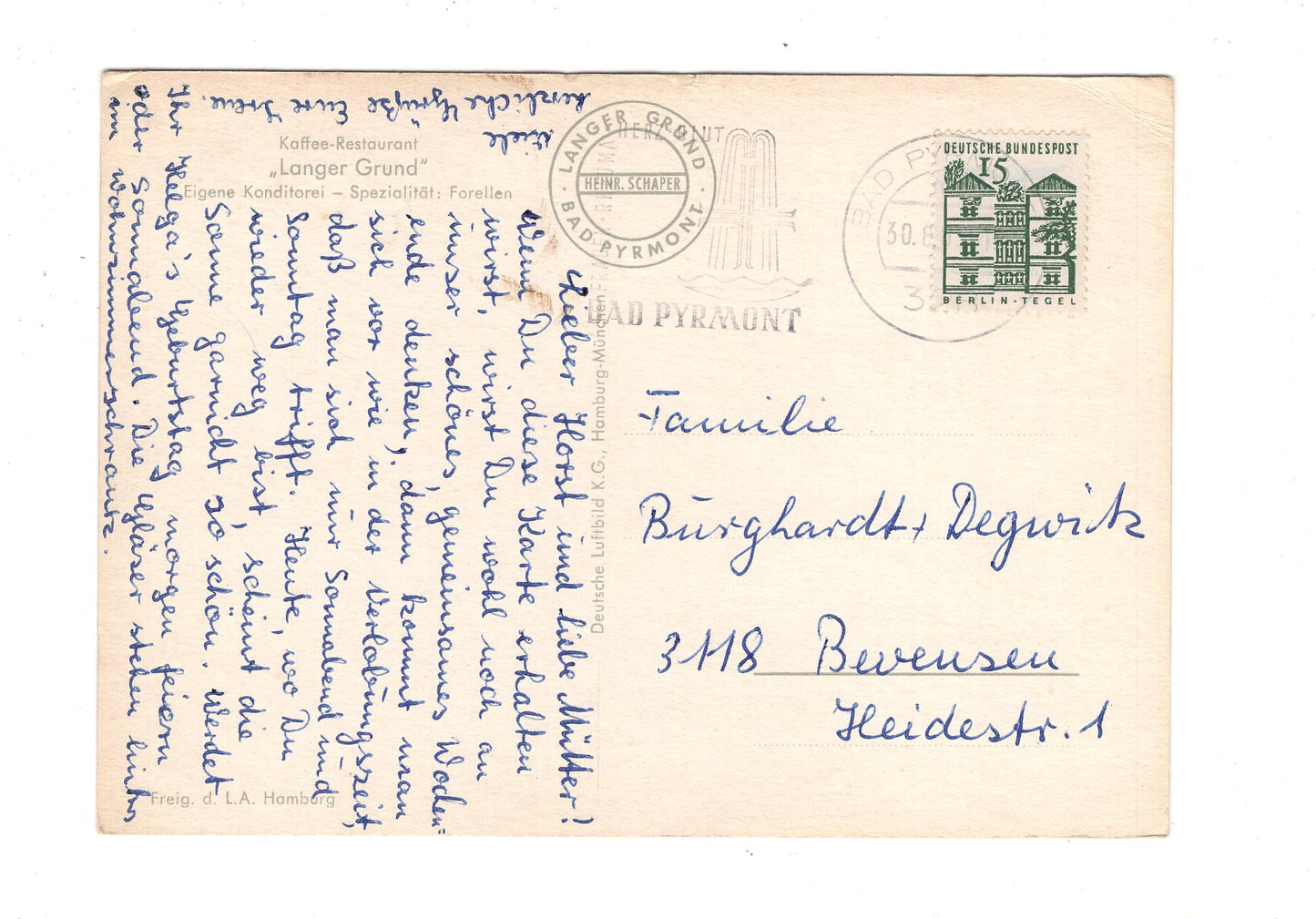 Ansichtskarte Kaffee-Restaurant Langer Grund / Bad Pyrmont / H1-59