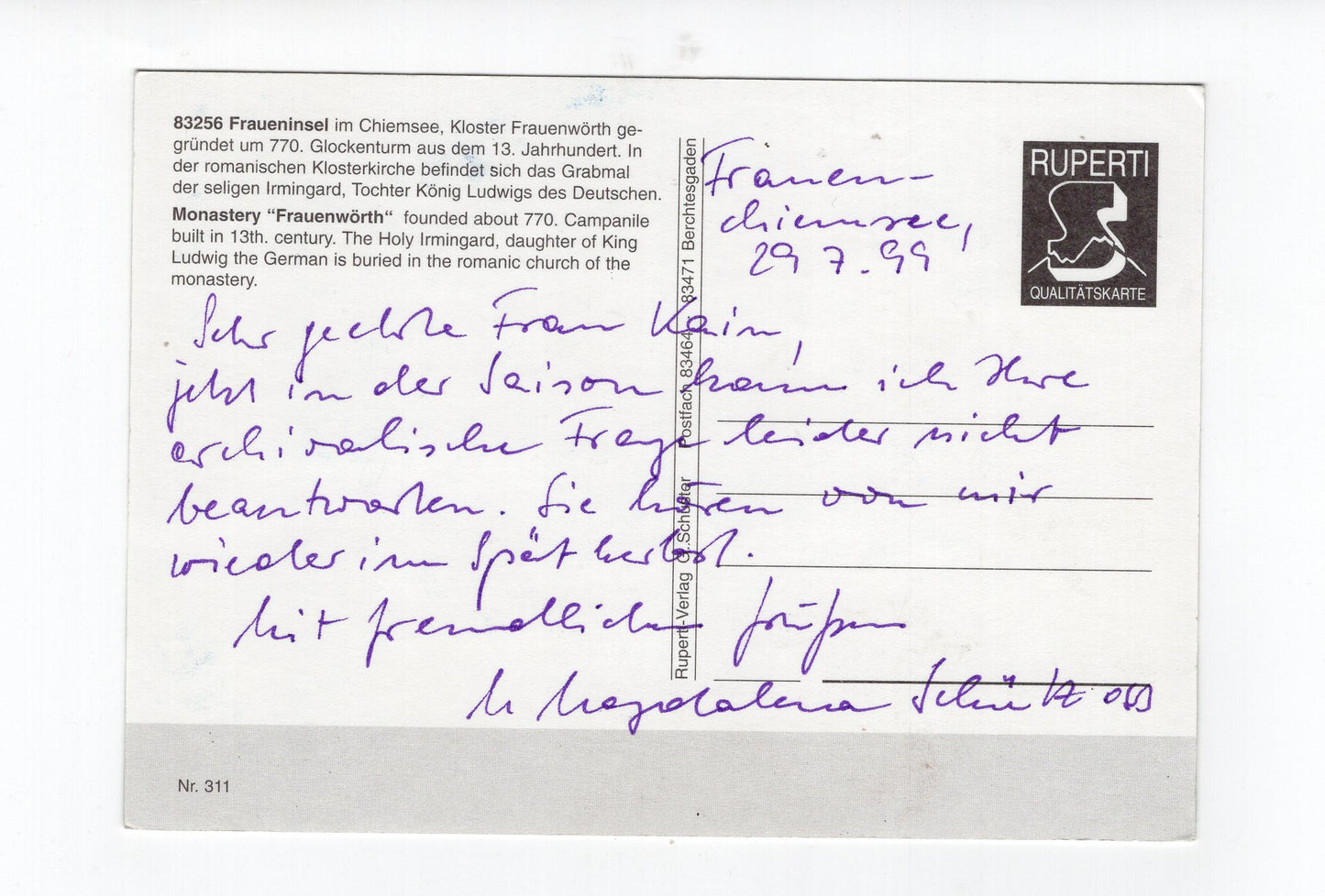 Ansichtskarte Fraueninsel im Chiemsee / Kloster Frauenwörth