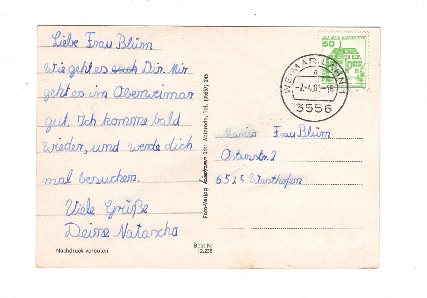 Ansichtskarte Viele Grüße aus Oberweimar / H1-59