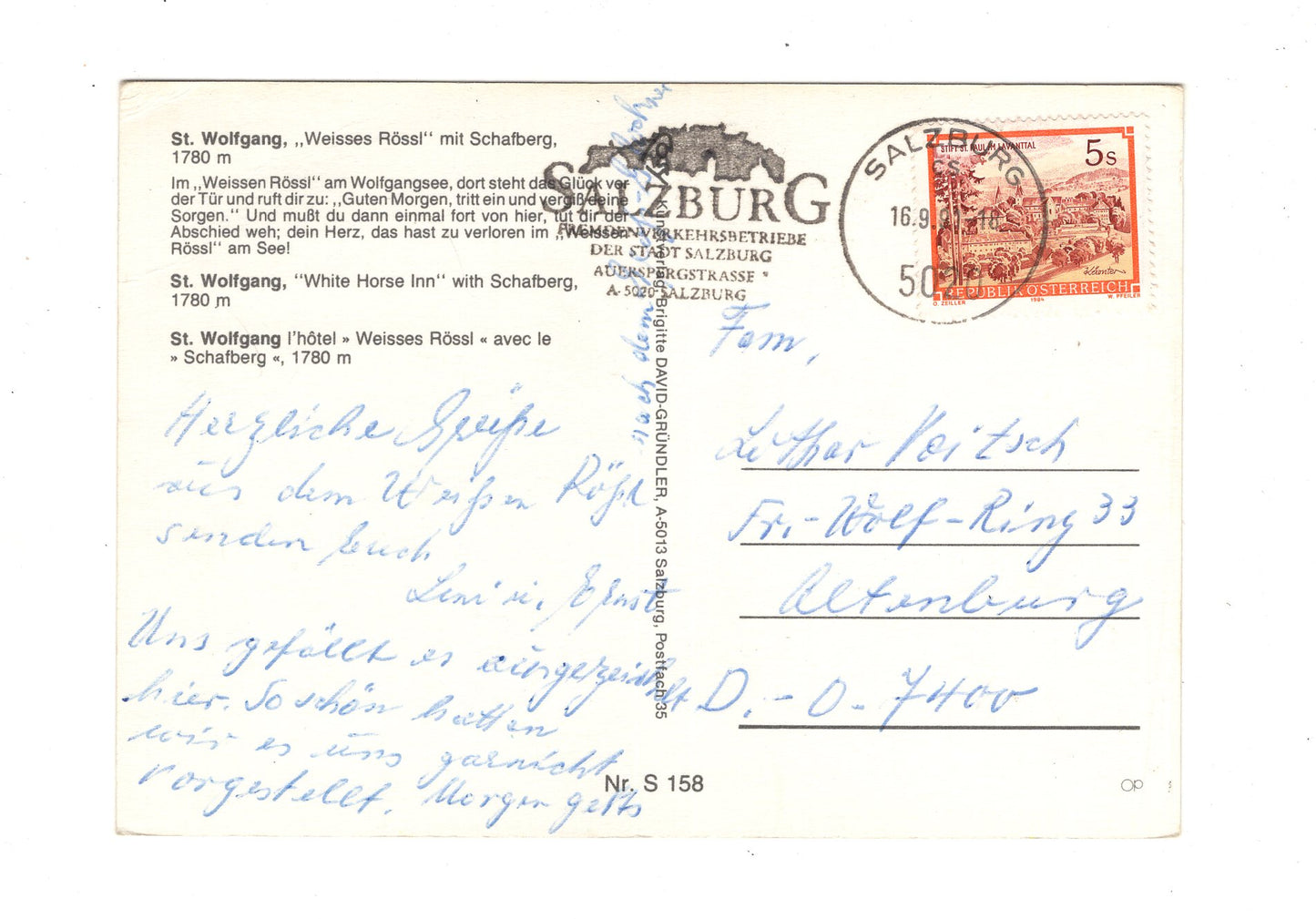 Ansichtskarte St. Wolfgang / Weißes Rössl / Salzkammergut / Österreich