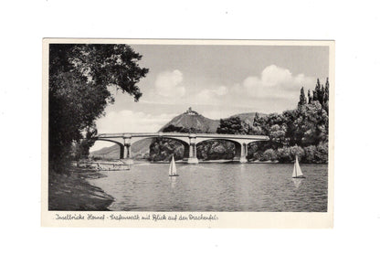 Ansichtskarte Inselbrücke Honnef-Grafenwerth mit Blick auf den Drachenfels