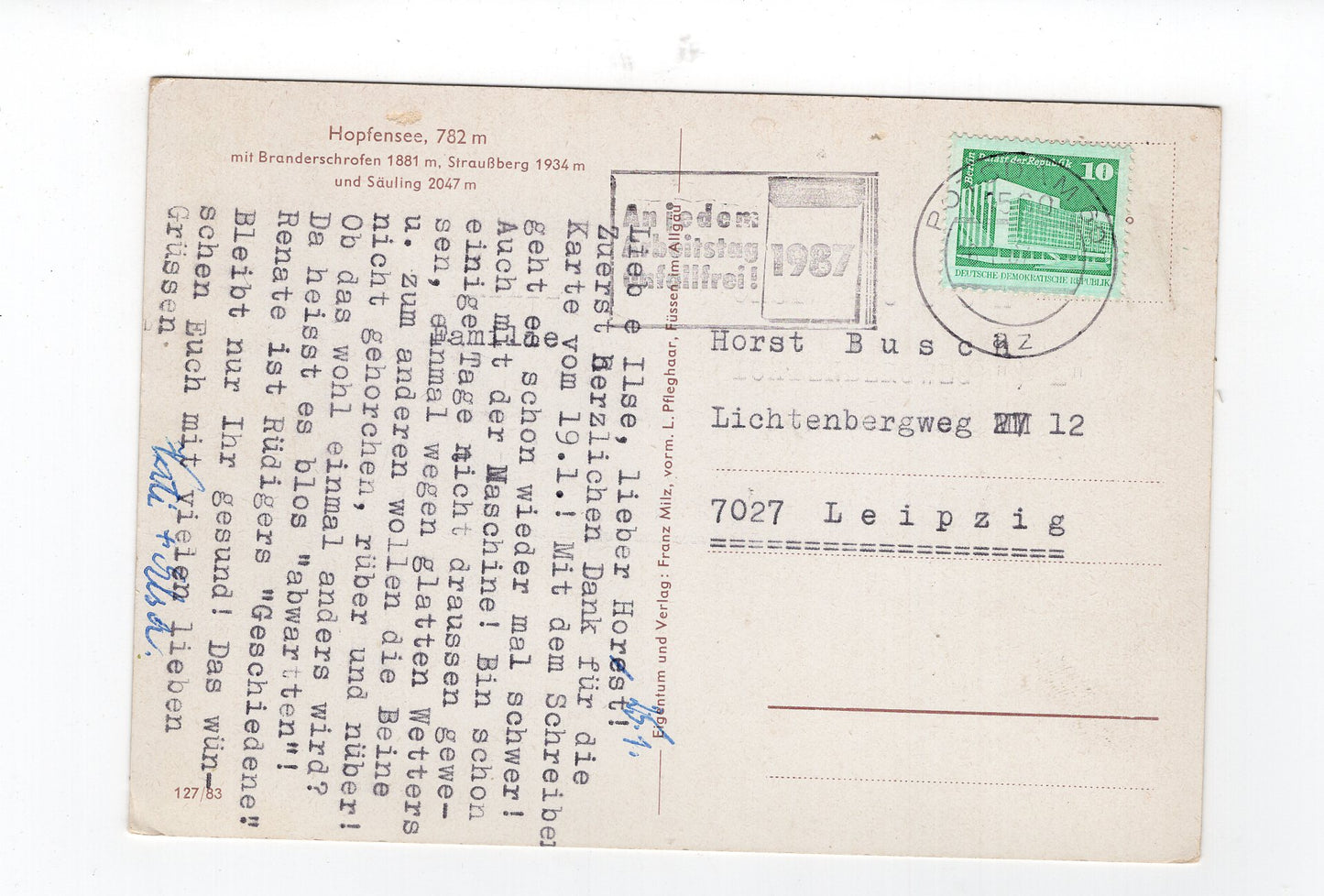 Ansichtskarte Hopfensee mit Branderschrofen +++