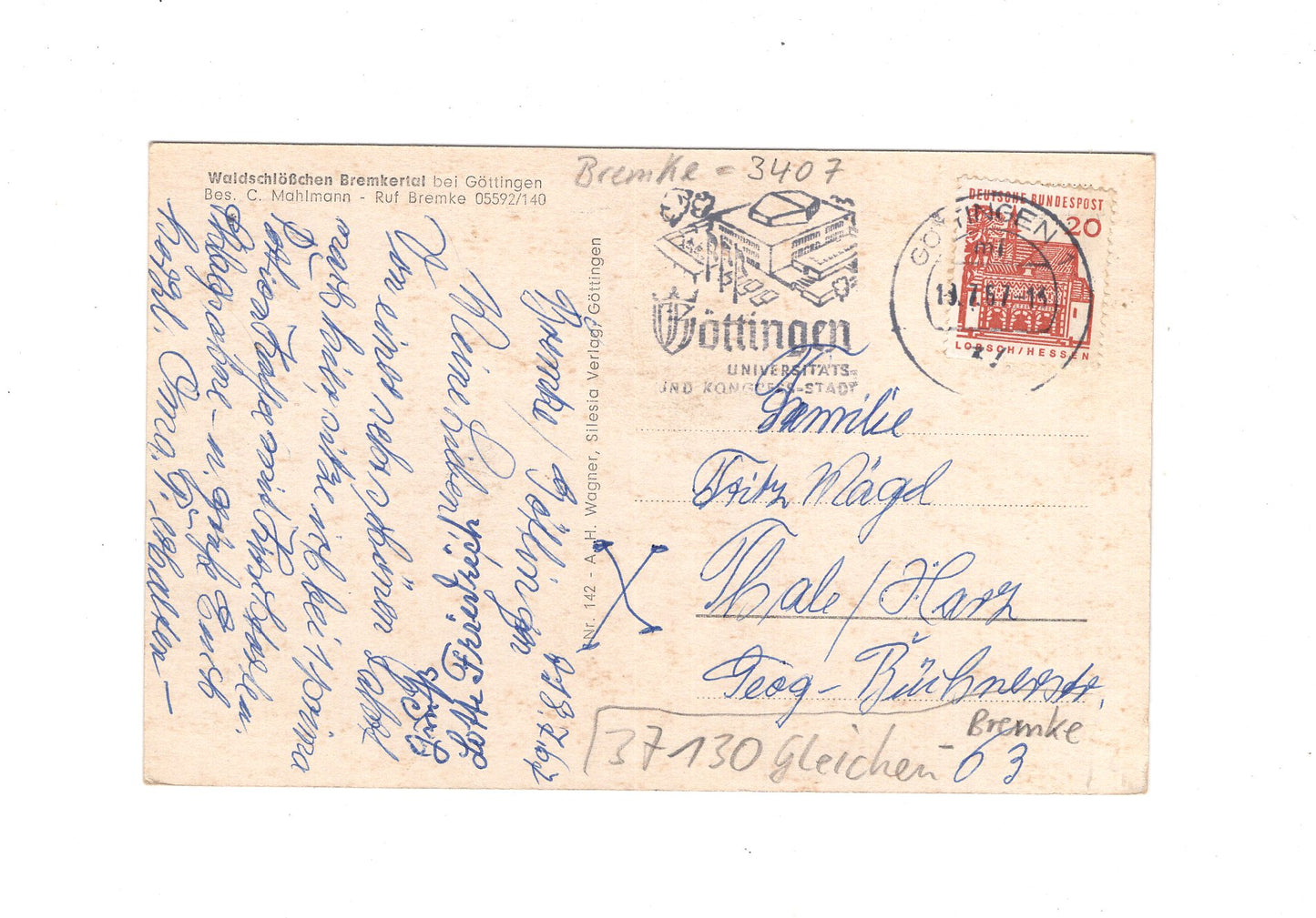 Ansichtskarte Waldschlösschen Bremkertal bei Göttingen