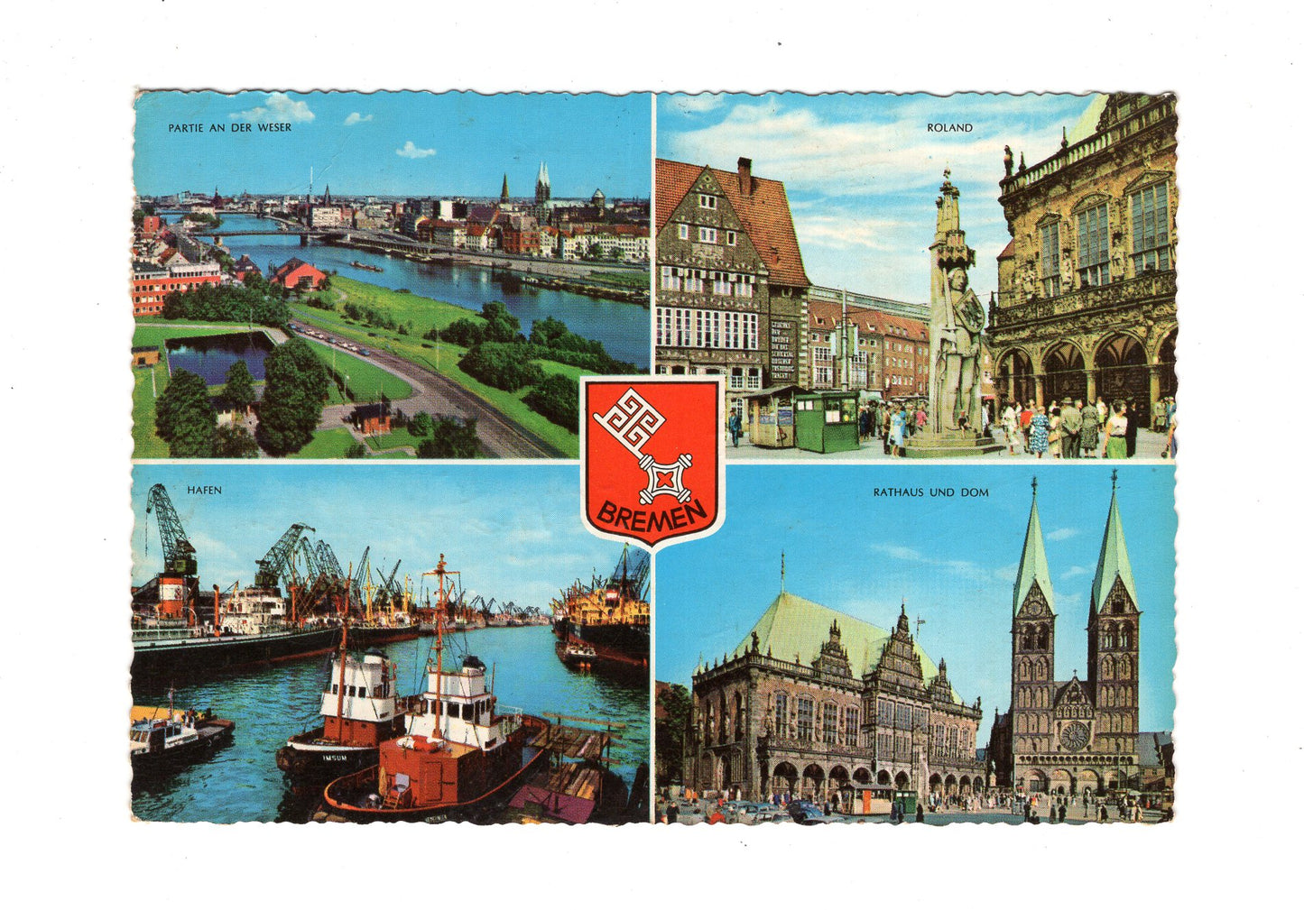 Ansichtskarte Bremen / Rathaus und Dom / Hafen +++