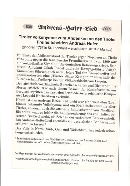 Ansichtskarte Tiroler Freiheitsheld Andreas Hofer / Andreas-Hofer-Lied