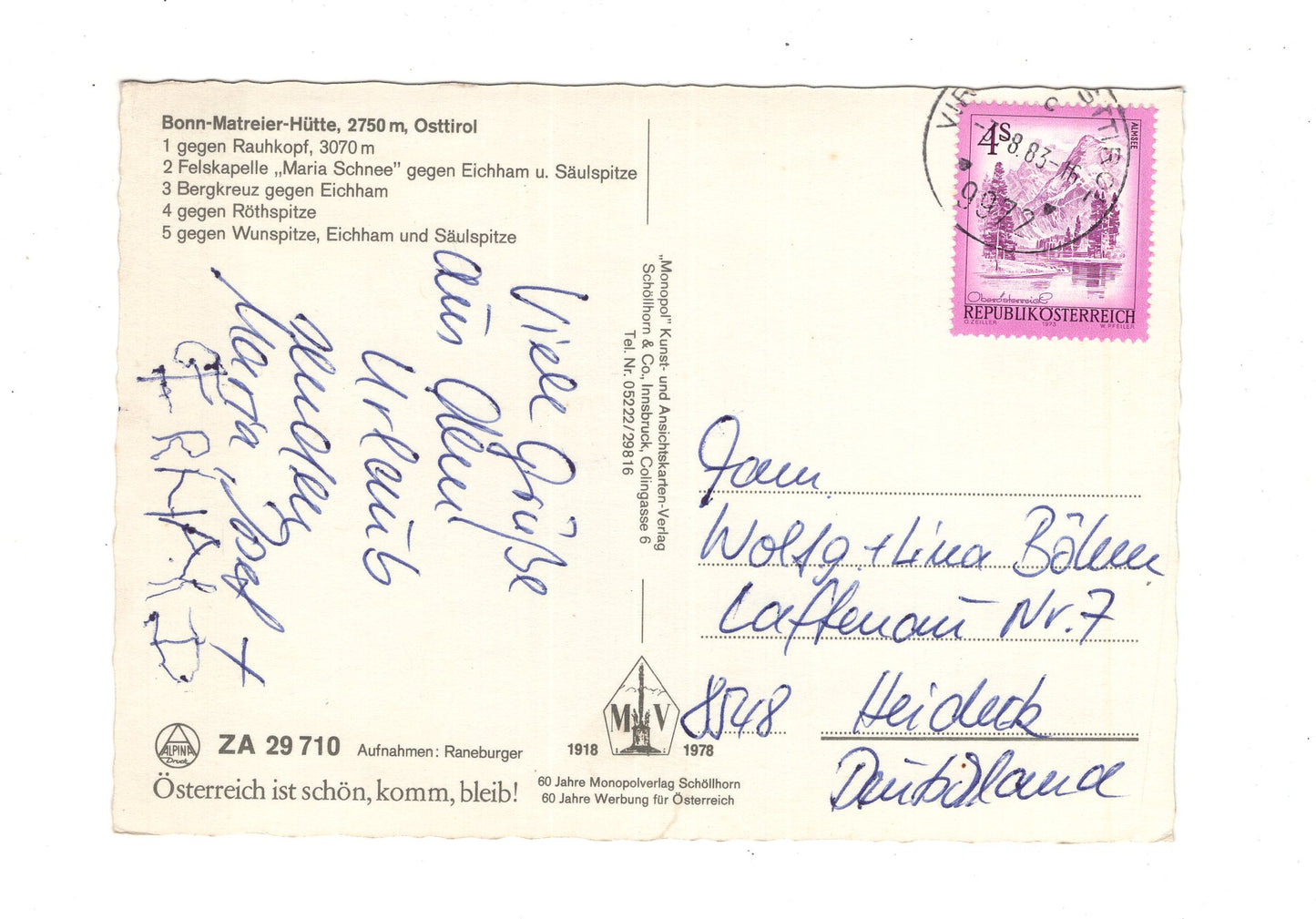 Ansichtskarte Bonn-Matreier-Hütte / Osttirol / Österreich