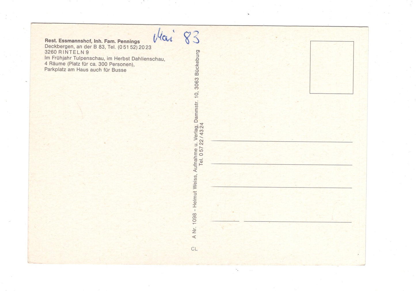 Ansichtskarte Restaurant Essmannshof / Rinteln / H1-60