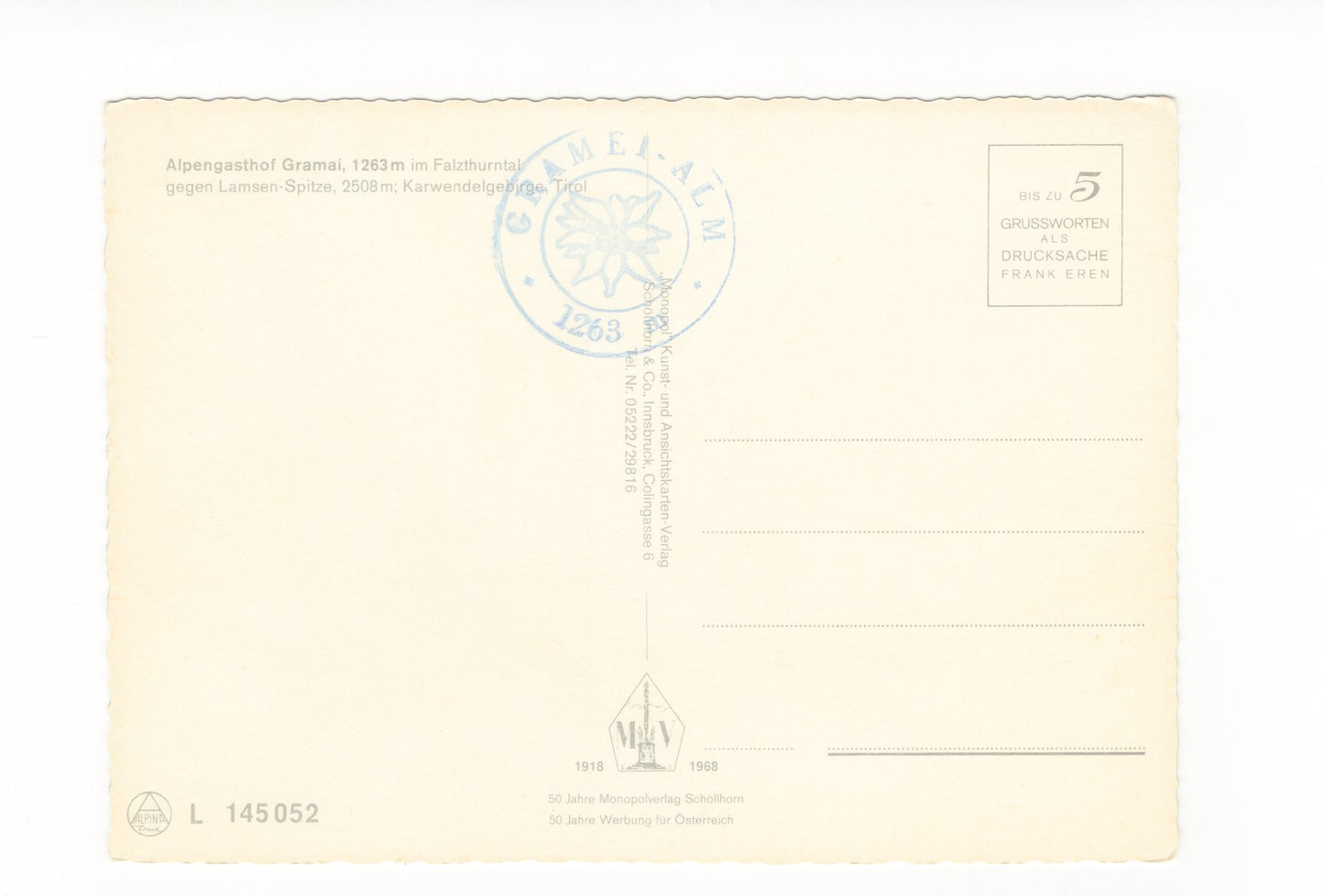 Ansichtskarte Alpengasthof Gramai / Karwendelgebirge / Tirol / Österreich