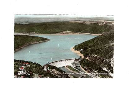 Ansichtskarte Sperrmauer mit Edersee und Schloss Waldeck