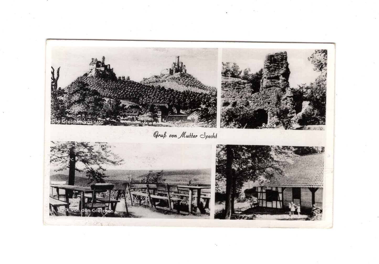 Ansichtskarte Gruß von Mutter Specht / Blick von den Gleichen +++