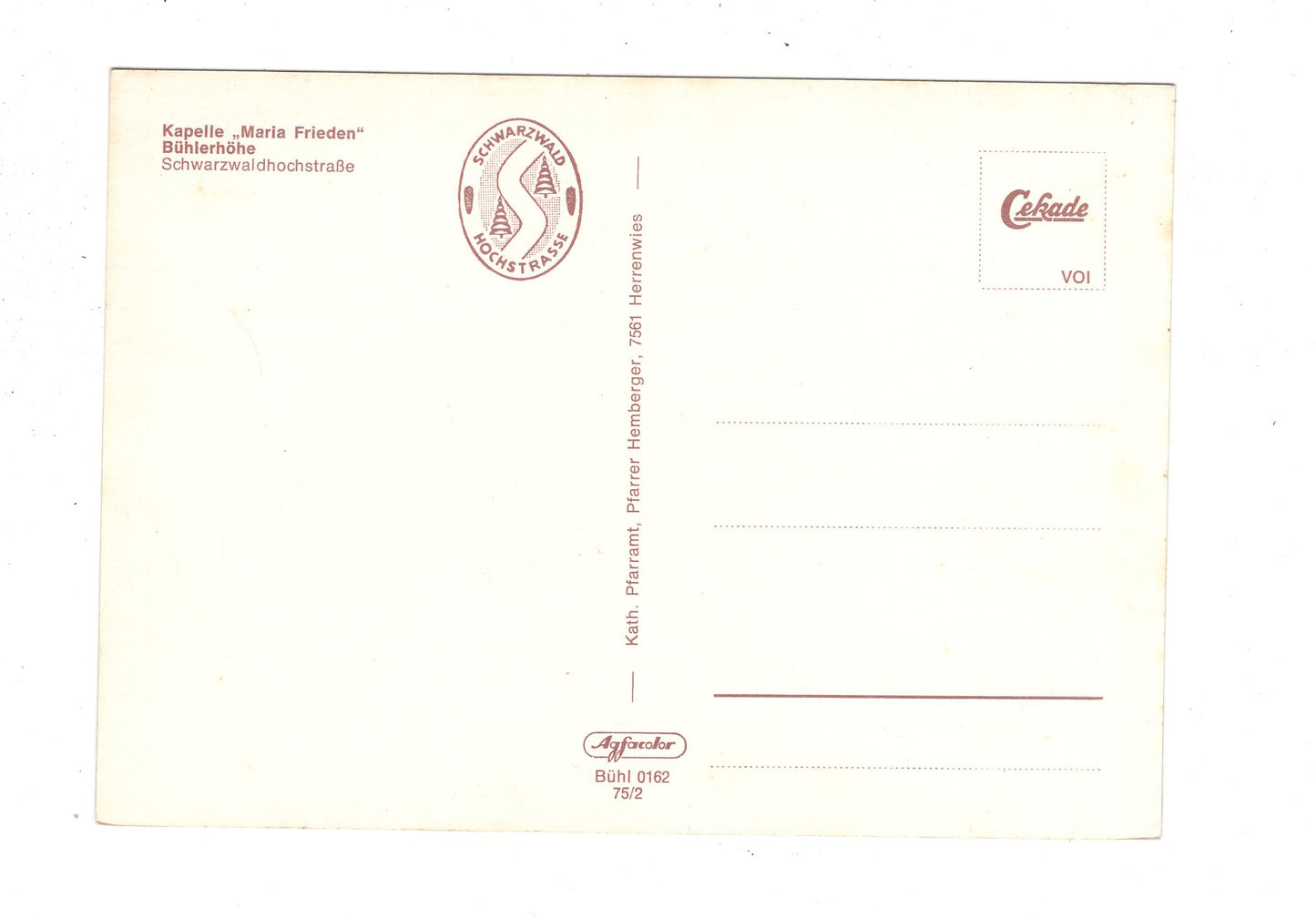 Ansichtskarte Kapelle Maria Frieden / Bühlerhöhe / Schwarzwaldhochstraße / K1-48