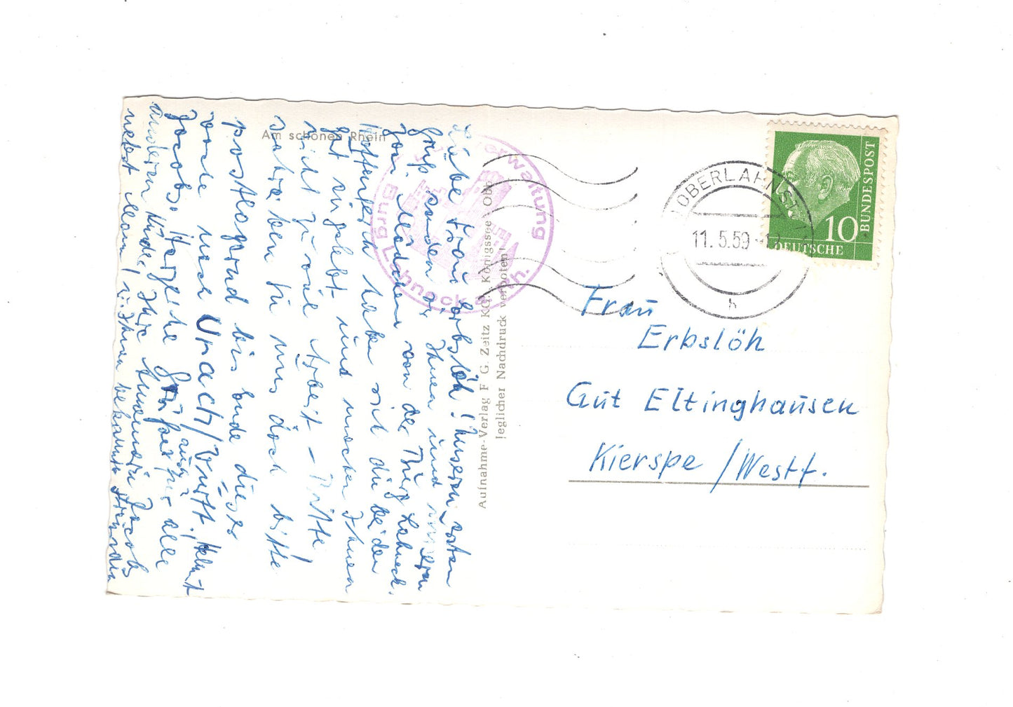 Ansichtskarte Burg Lahneck und Schloss Stolzenfels