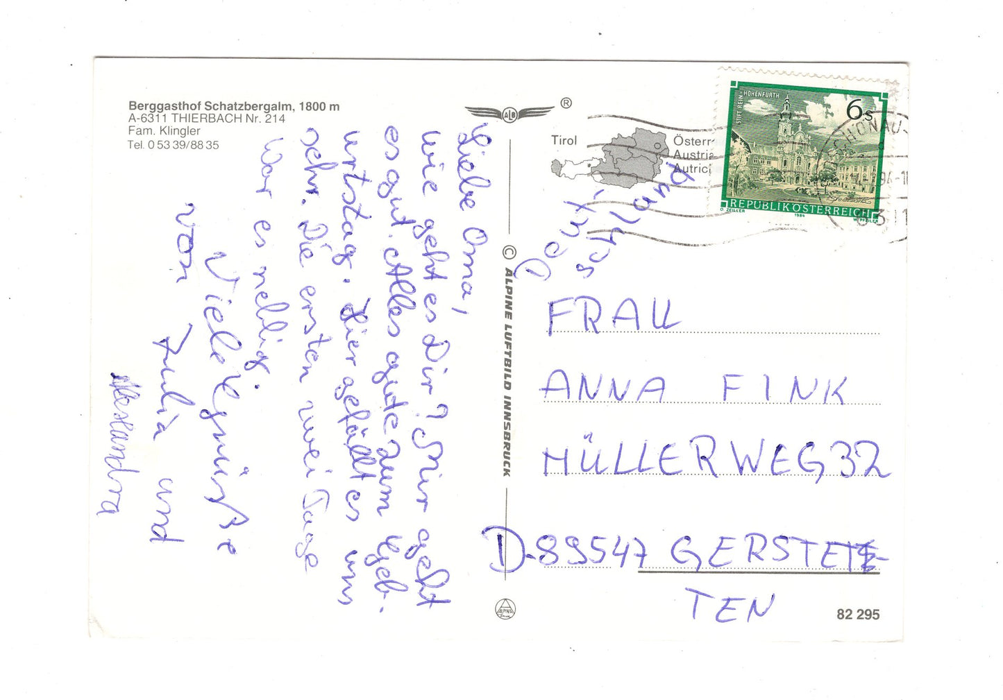 Ansichtskarte Berggasthof Schatzberg-Alm / Wildschönau / Österreich