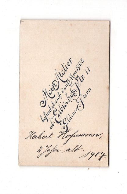 Fotografie Niedlicher kleiner Junge / Herbert Hofmann - Freiberg 1907 / CDV M1-14