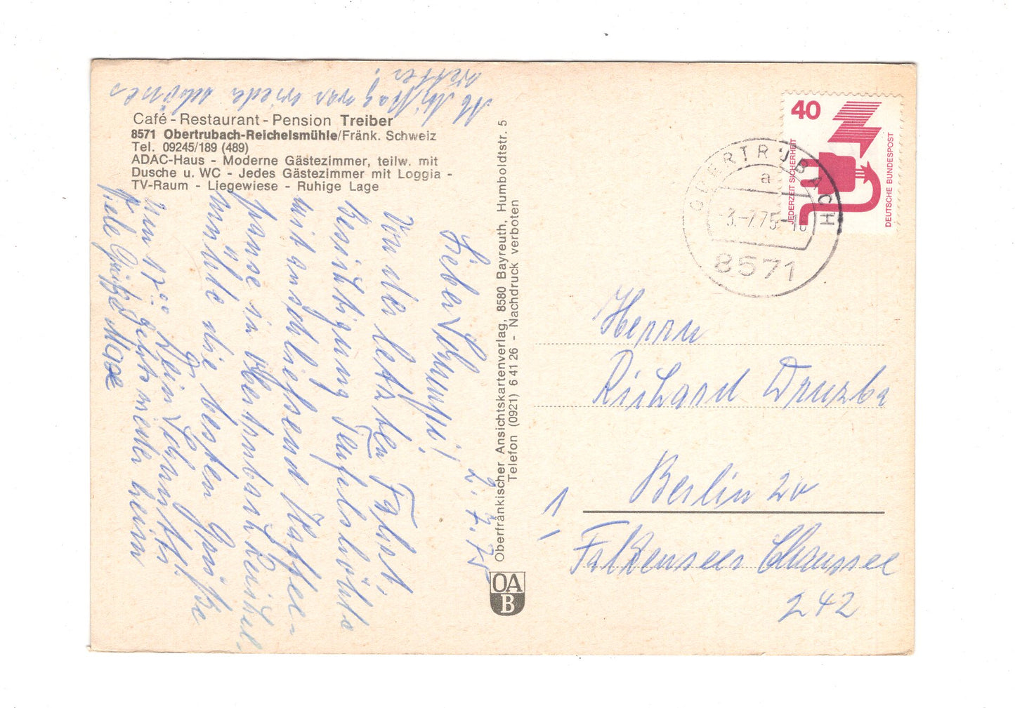 Ansichtskarte Cafe Restaurant Pension Treiber / Obertrubach-Reichelsmühle / H1-62