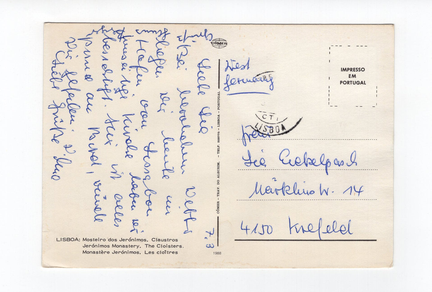 Ansichtskarte Lisboa Lissabon / Mosteiro dos Jeronimos / Portugal