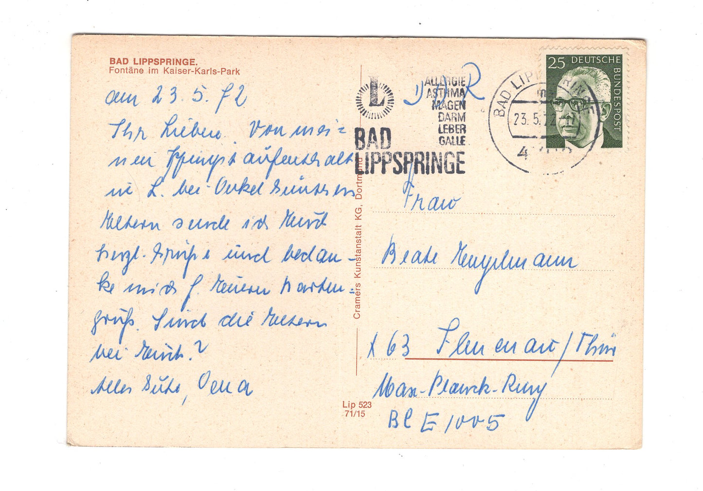 Ansichtskarte Bad Lippspringe / Fontäne im Kaiser-Karls-Park