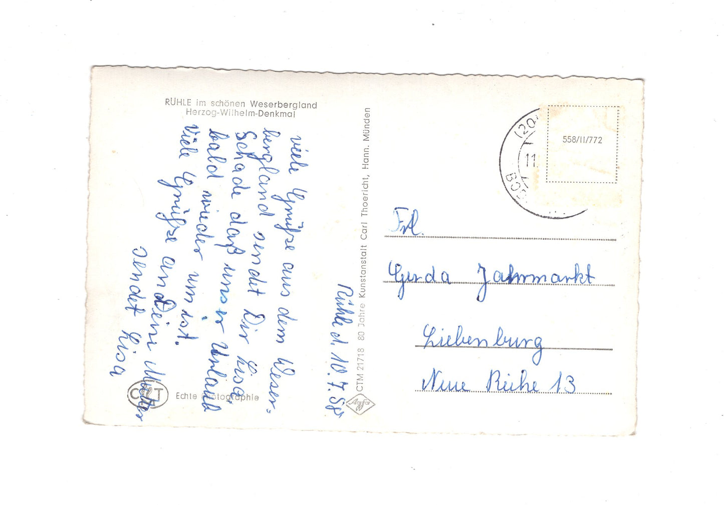 Ansichtskarte Rühle im Weserbergland / Herzog-Wilhelm-Denkmal