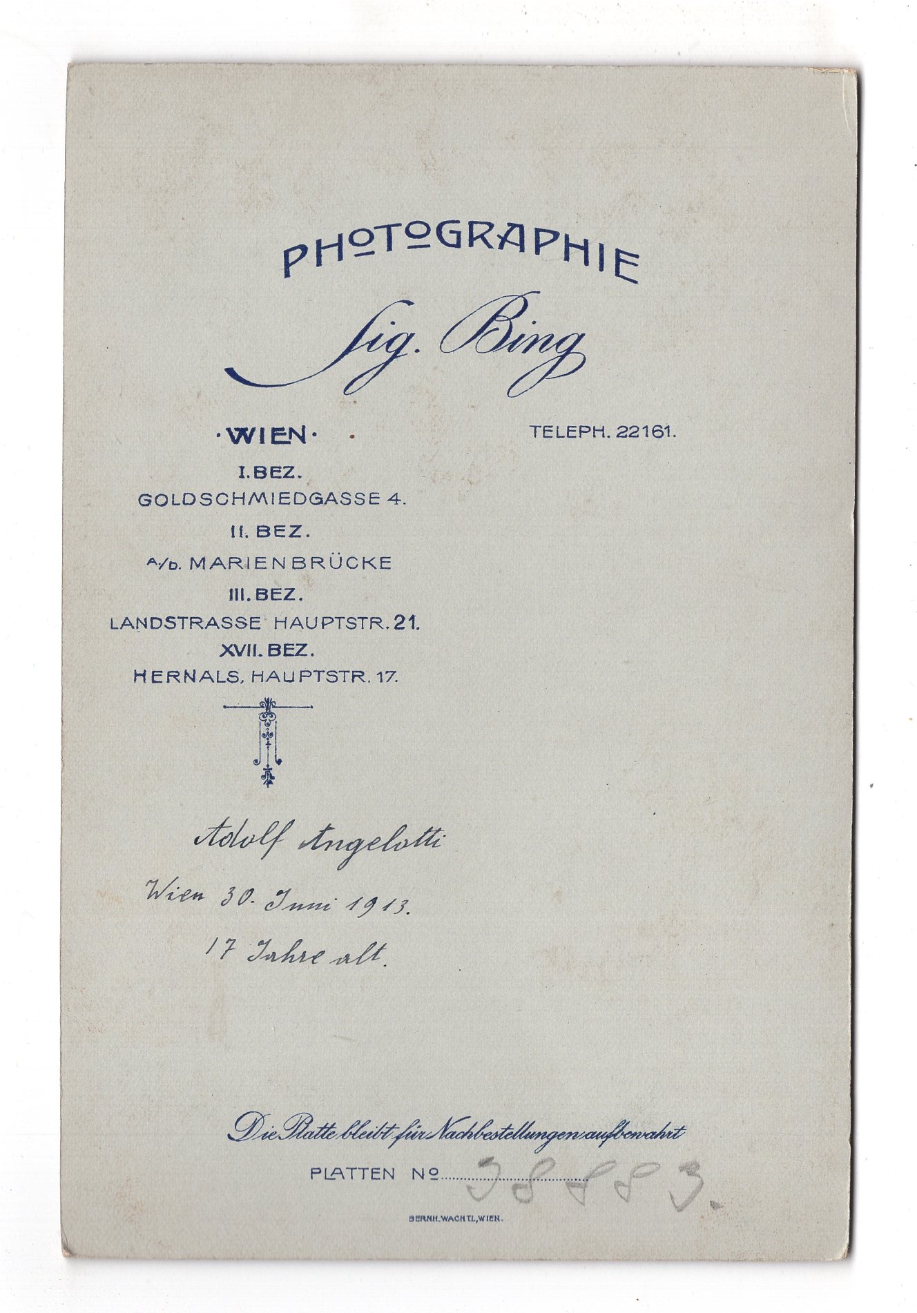 Fotografie Feiner Herr / Adolf Angelotti - Wien 1913 / CAB X-19