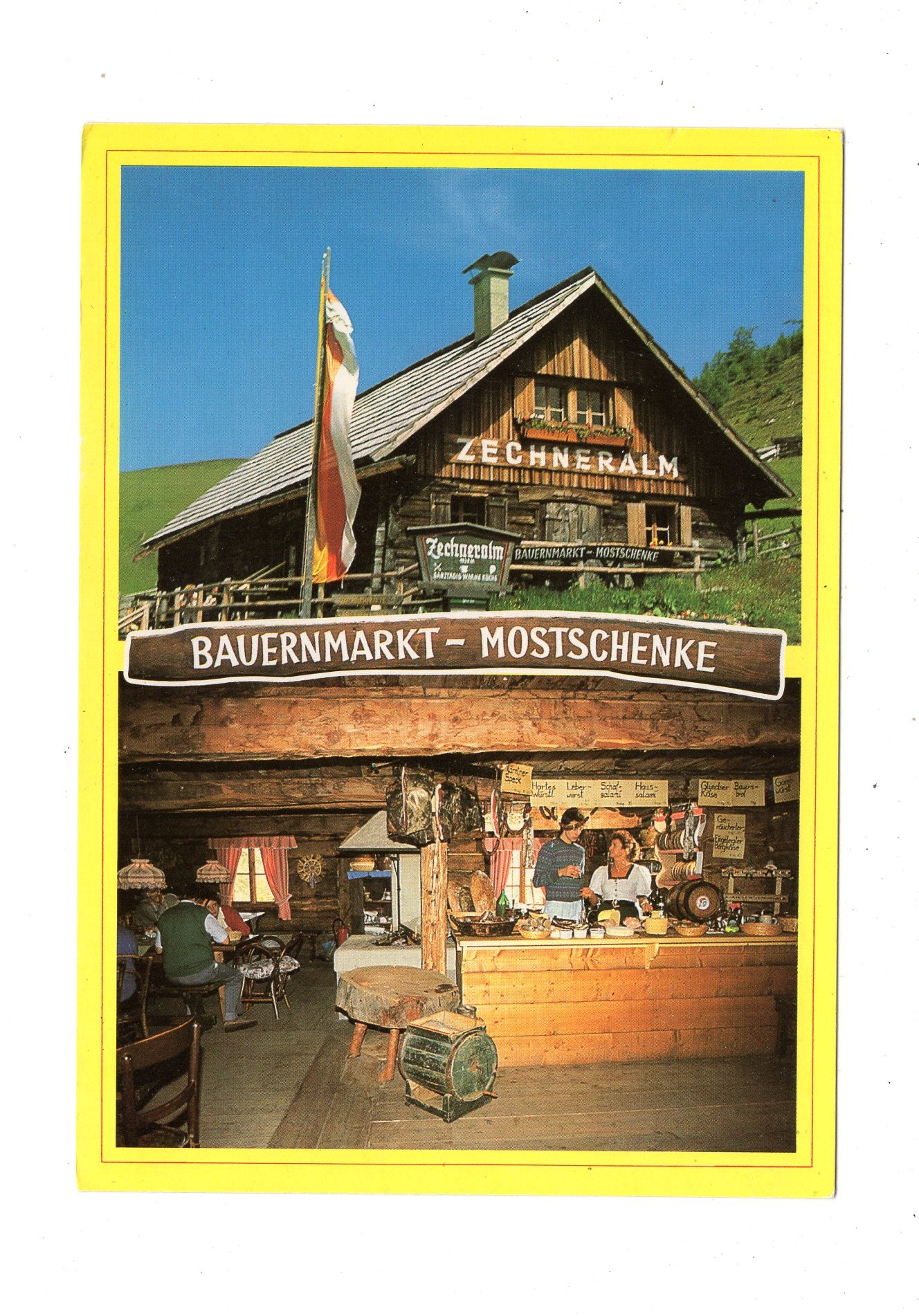 Ansichtskarte Bauernmarkt / Mostschenke Zechneralm / Nockalmstraße / Österreich