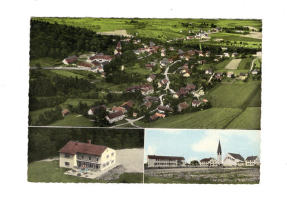 Ansichtskarte Niederaichbach mit Kirche, Schule und Berg-Café