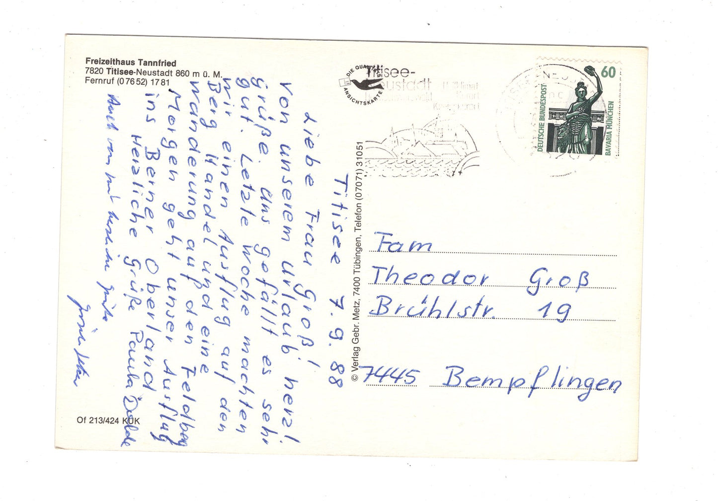 Ansichtskarte Freizeithaus Tannfried / Titisee-Neustadt / G1-66