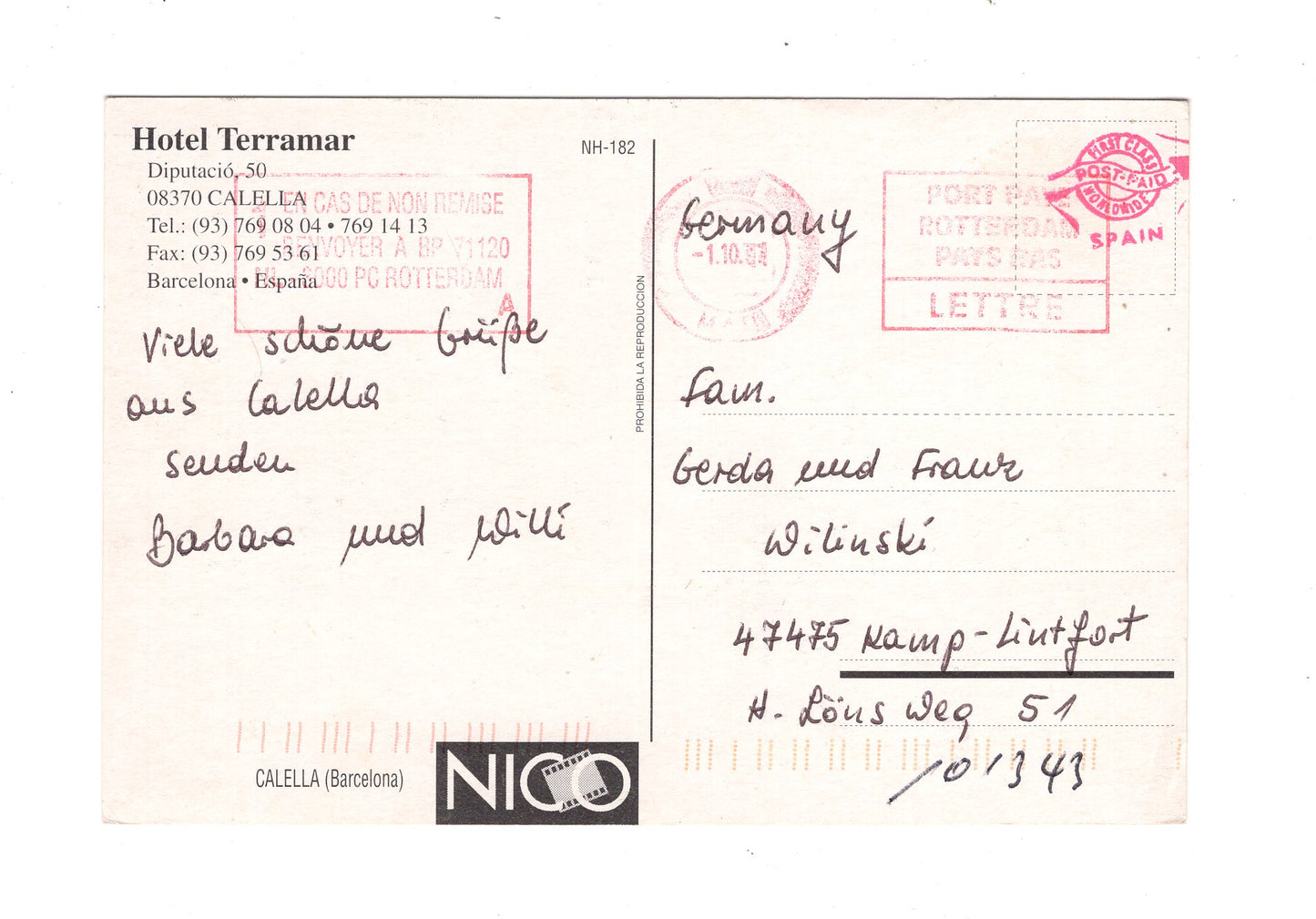 Ansichtskarte Calella / Hotel Terramar / Spanien