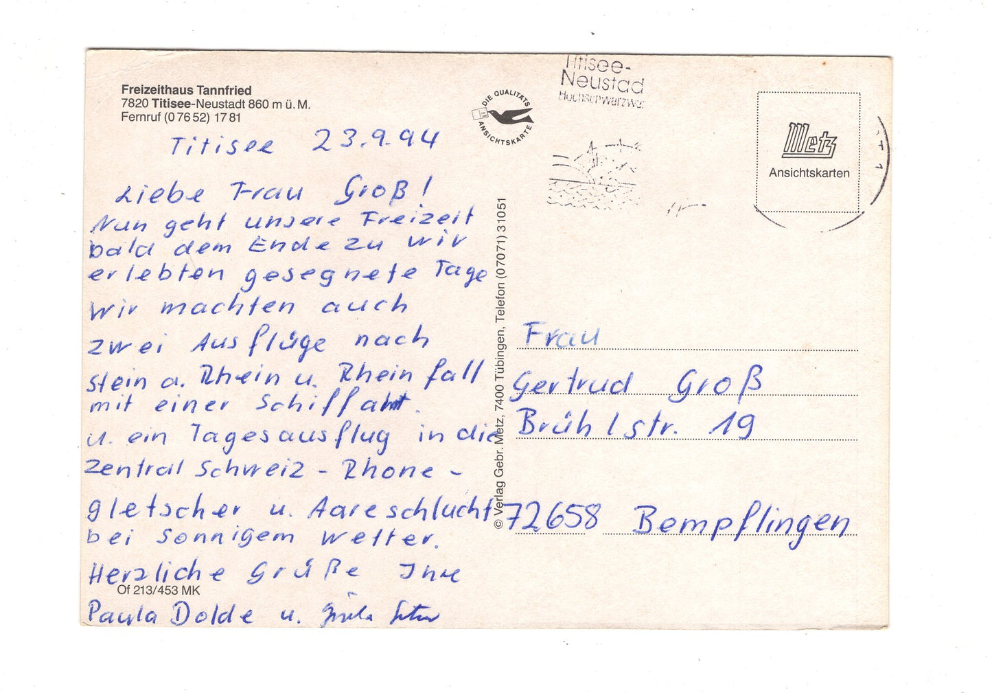 Ansichtskarte Freizeithaus Villa Tannfried / Titisee-Neustadt / G1-66