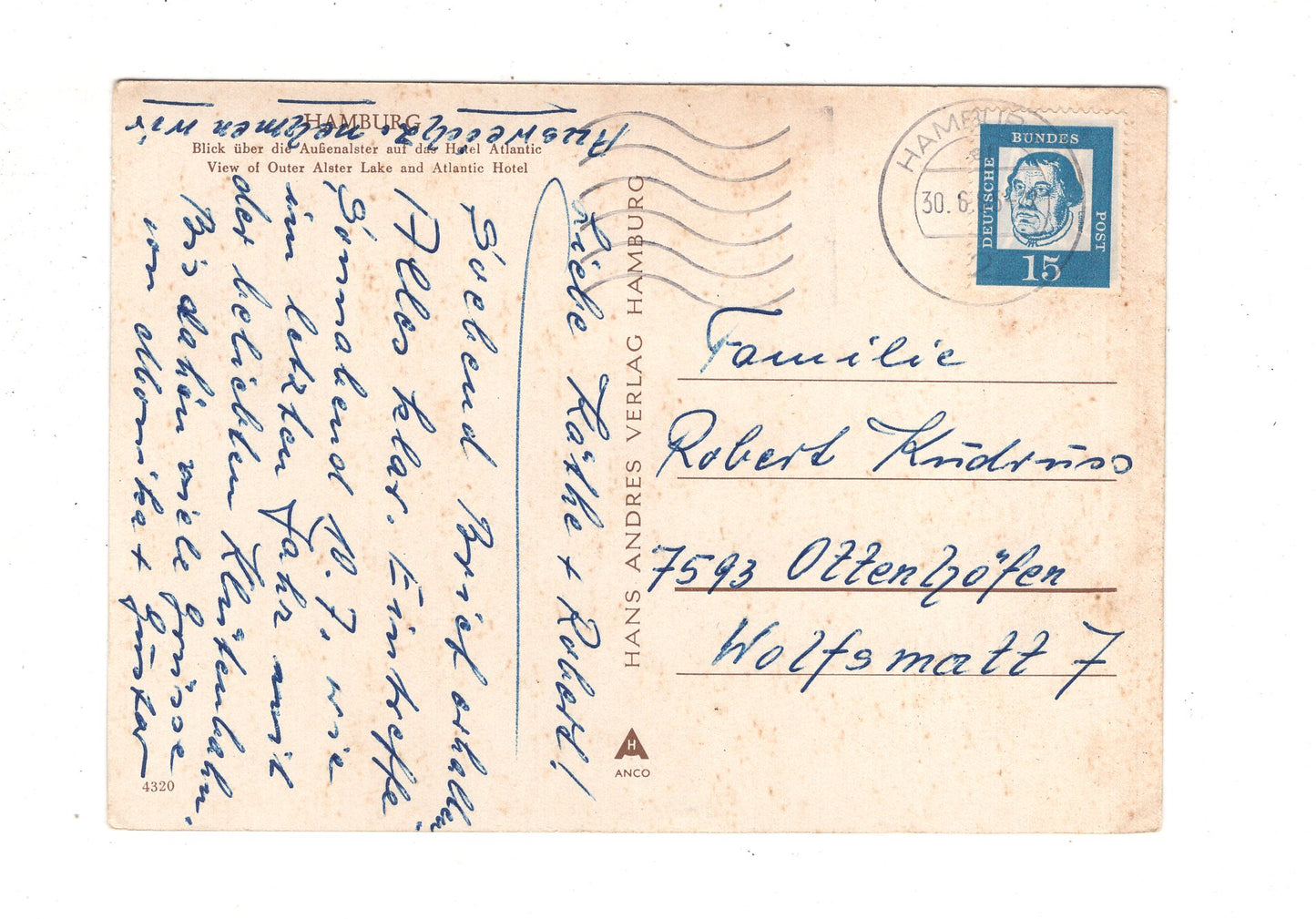 Ansichtskarte Hamburg / Blick über die Außenalster auf das Hotel Atlantic / K1-49