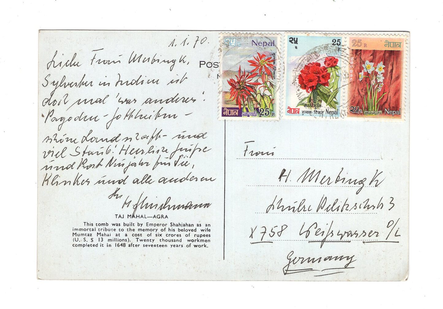 Ansichtskarte Taj Mahal / Agra / Indien