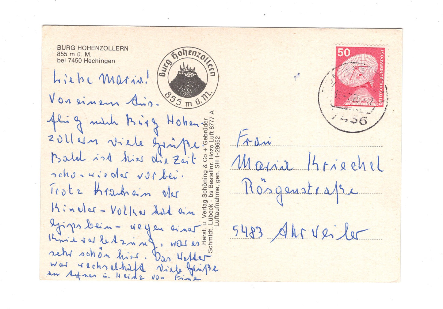 Ansichtskarte Burg Hohenzollern bei Hechingen