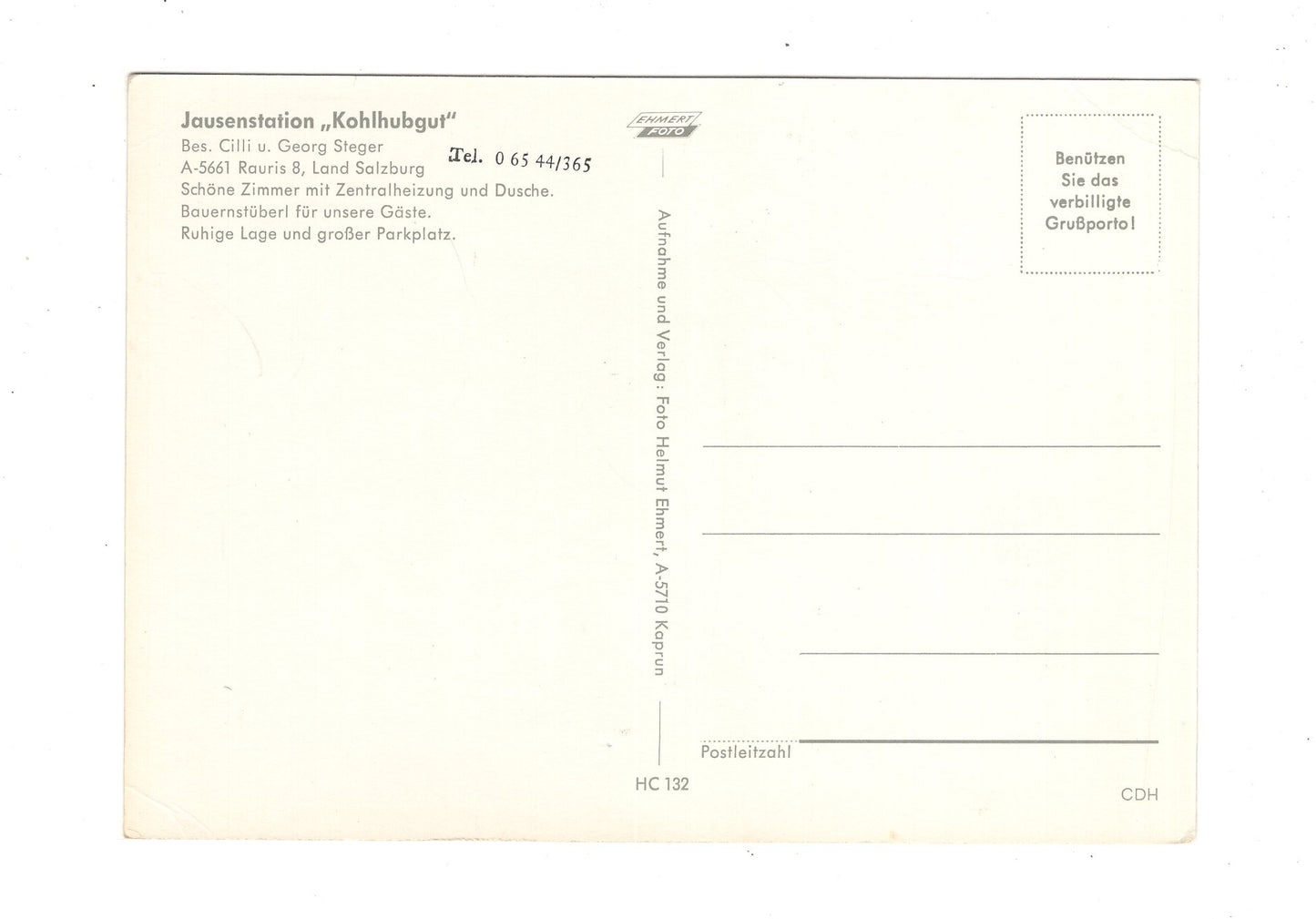 Ansichtskarte Jausenstation Kohlhubgut / Rauris 8 / Land Salzburg / Österreich