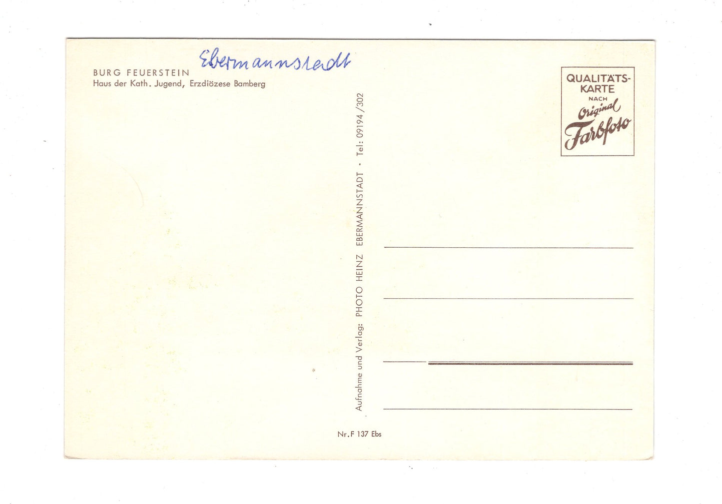 Ansichtskarte Burg Feuerstein / Erzdiözese Bamberg / H1-62