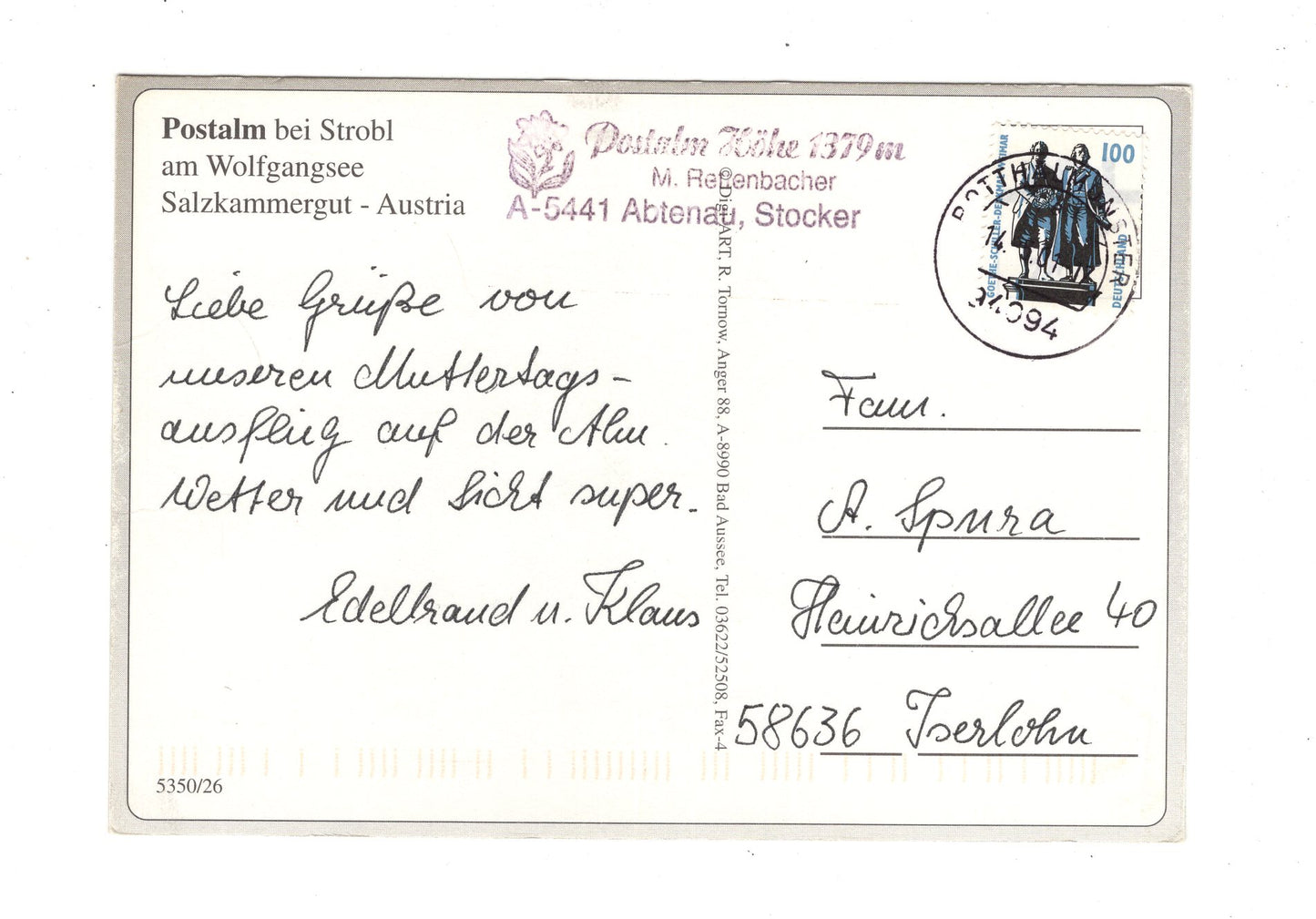 Ansichtskarte Postalm bei Strobl am Wolfgangsee / Salzkammergut / Österreich