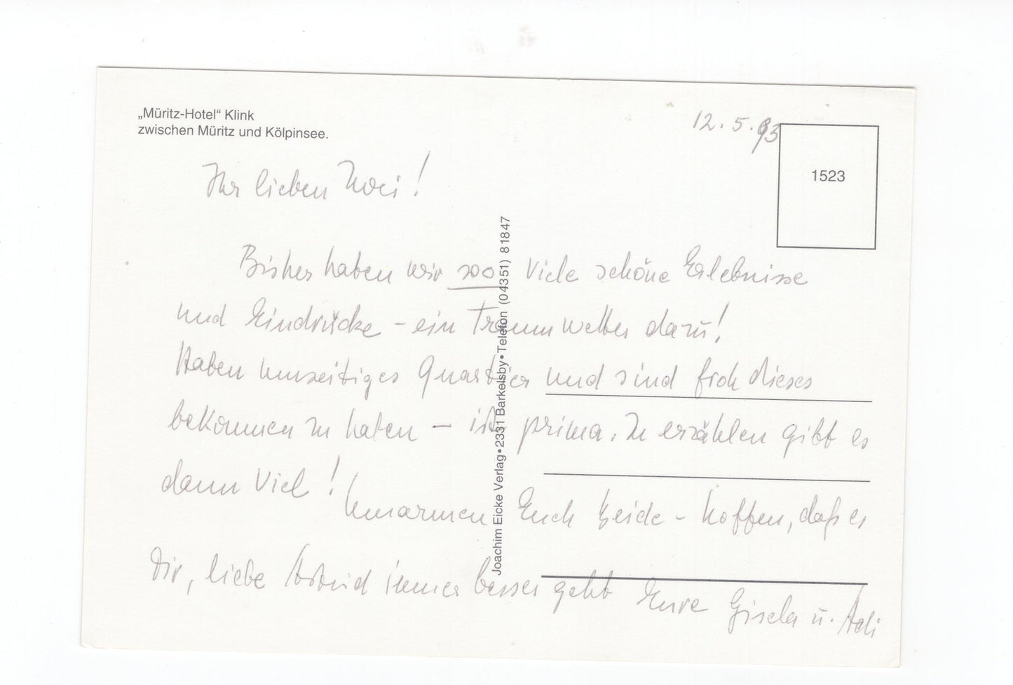 Ansichtskarte Müritz-Hotel Klink zwischen Müritz und Kölpinsee