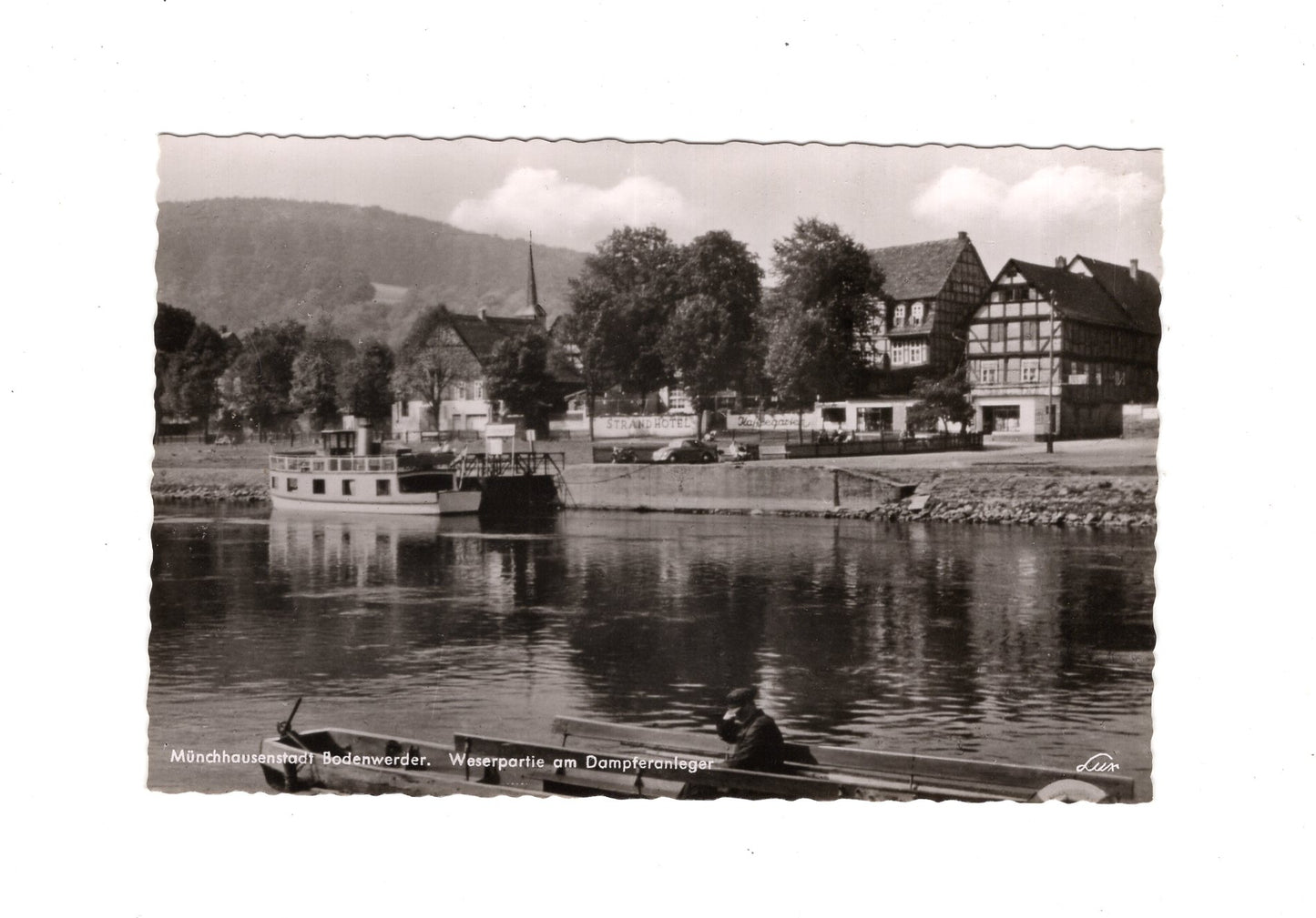 Ansichtskarte Bodenwerder / Weserpartie am Dampferanleger