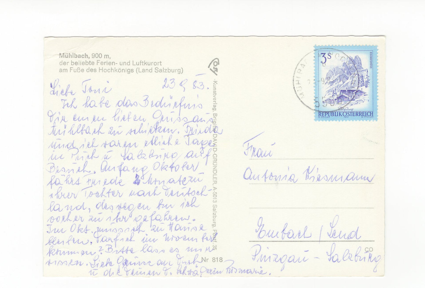 Ansichtskarte Mühlbach / Land Salzburg / Österreich