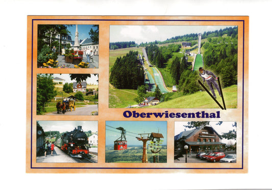Ansichtskarte Oberwiesenthal / Marktplatz mit Postdistanzsäule +++