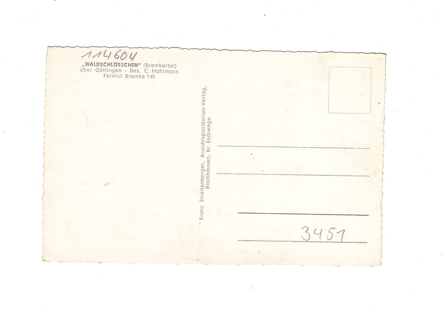 Ansichtskarte Waldschlösschen (Bremkertal) über Göttingen