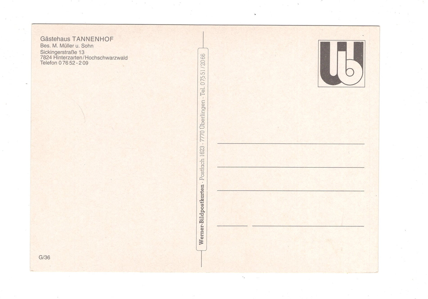 Ansichtskarte Gästehaus Tannenhof / Hinterzarten im Schwarzwald / G1-66