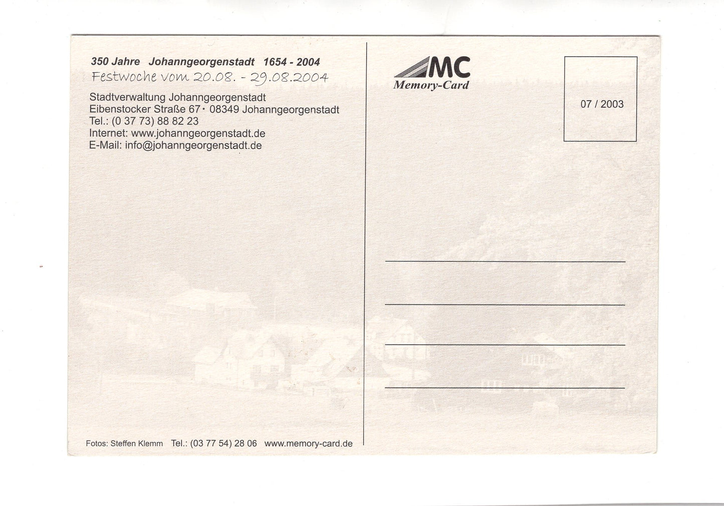 Ansichtskarte 350 Jahre Johanngeorgenstadt