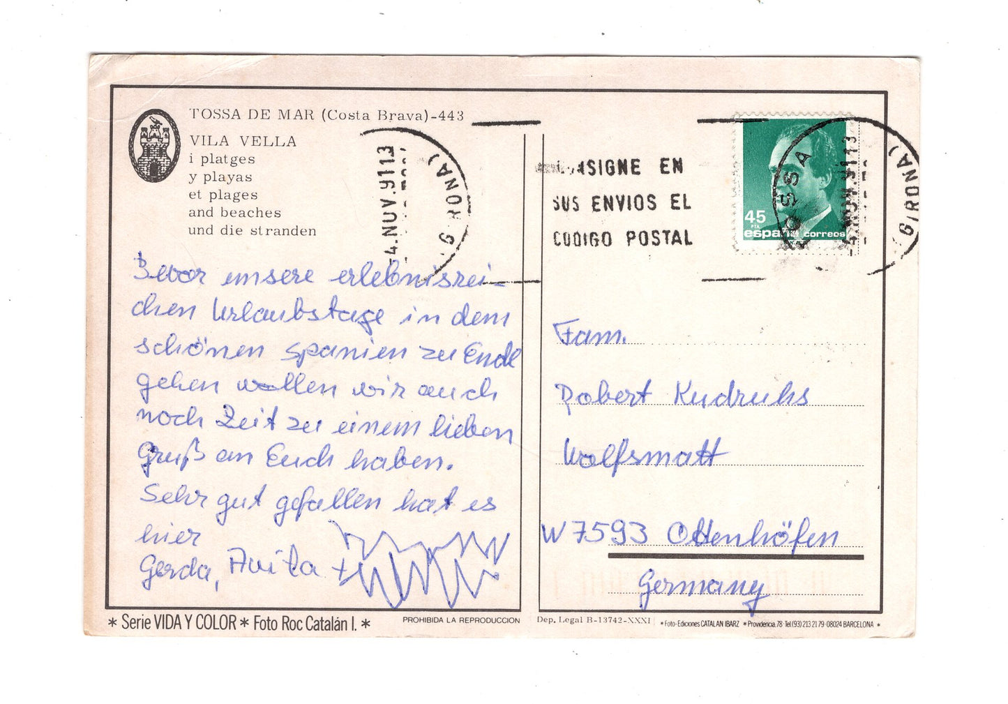 Ansichtskarte Tossa de Mar / Costa Brava / Spanien