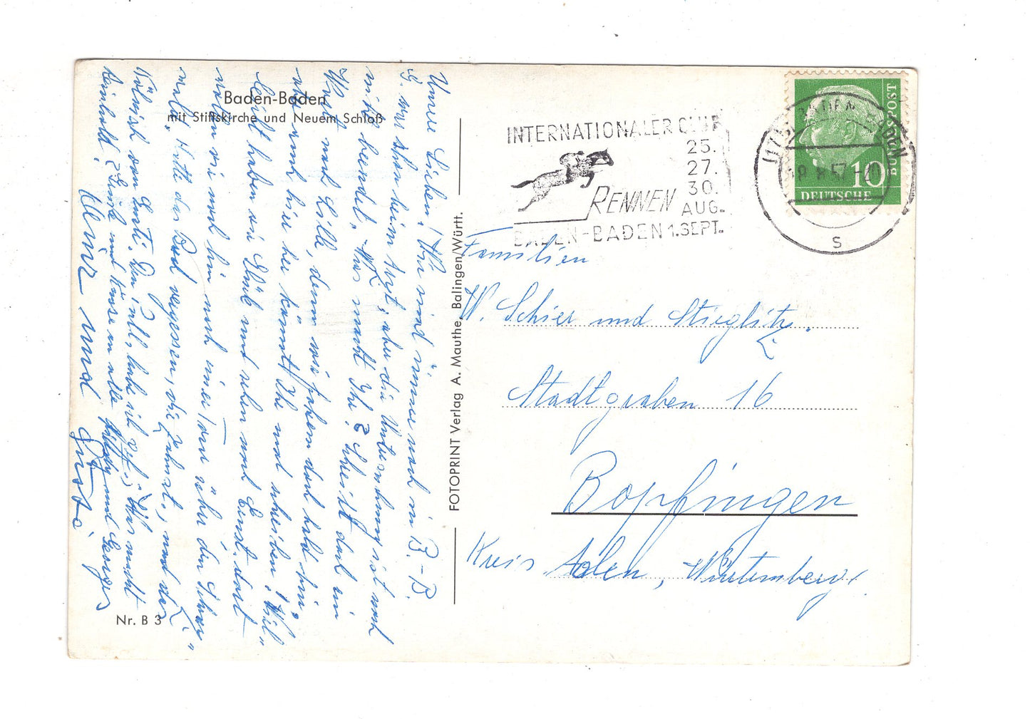 Ansichtskarte Baden-Baden mit Stiftskirche und Neuem Schloss / J1-57