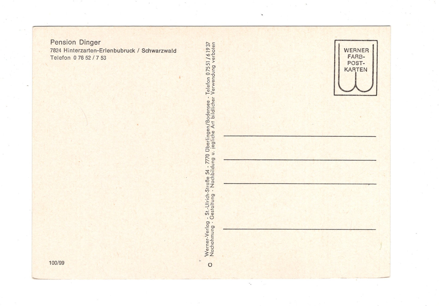 Ansichtskarte Pension Dinger / Hinterzarten-Erlenbubruck im Schwarzwald / G1-67